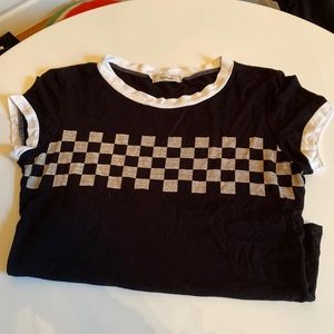 back and white checkered cropped shirt